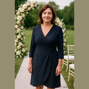 ASOS Navy Blue Wrap Pencil Dress 3/4 Sleeve Tulip Hem Size 12